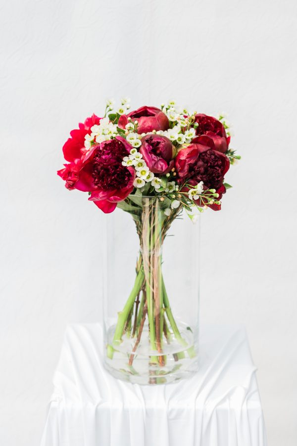 Red roses in a glass vase